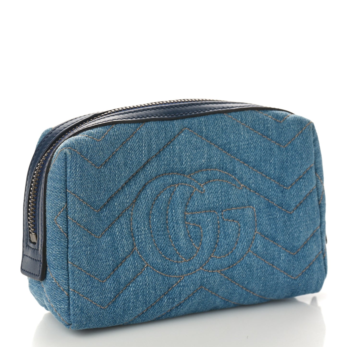 Denim Matelasse Flower Japan Limited GG Marmont Cosmetic Case Blue