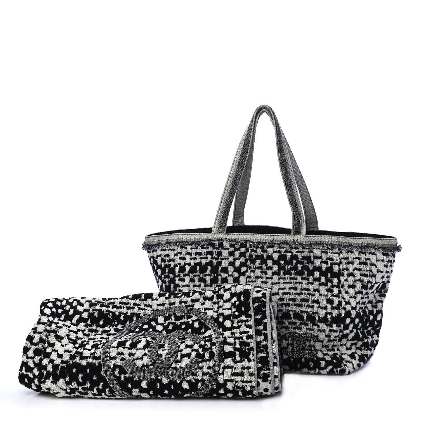Terry Cotton CC Tweed Tote Black White