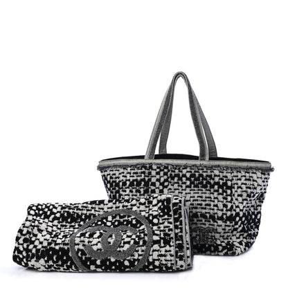 Chanel Terry Cotton CC Tweed Tote Black White 1 of 4