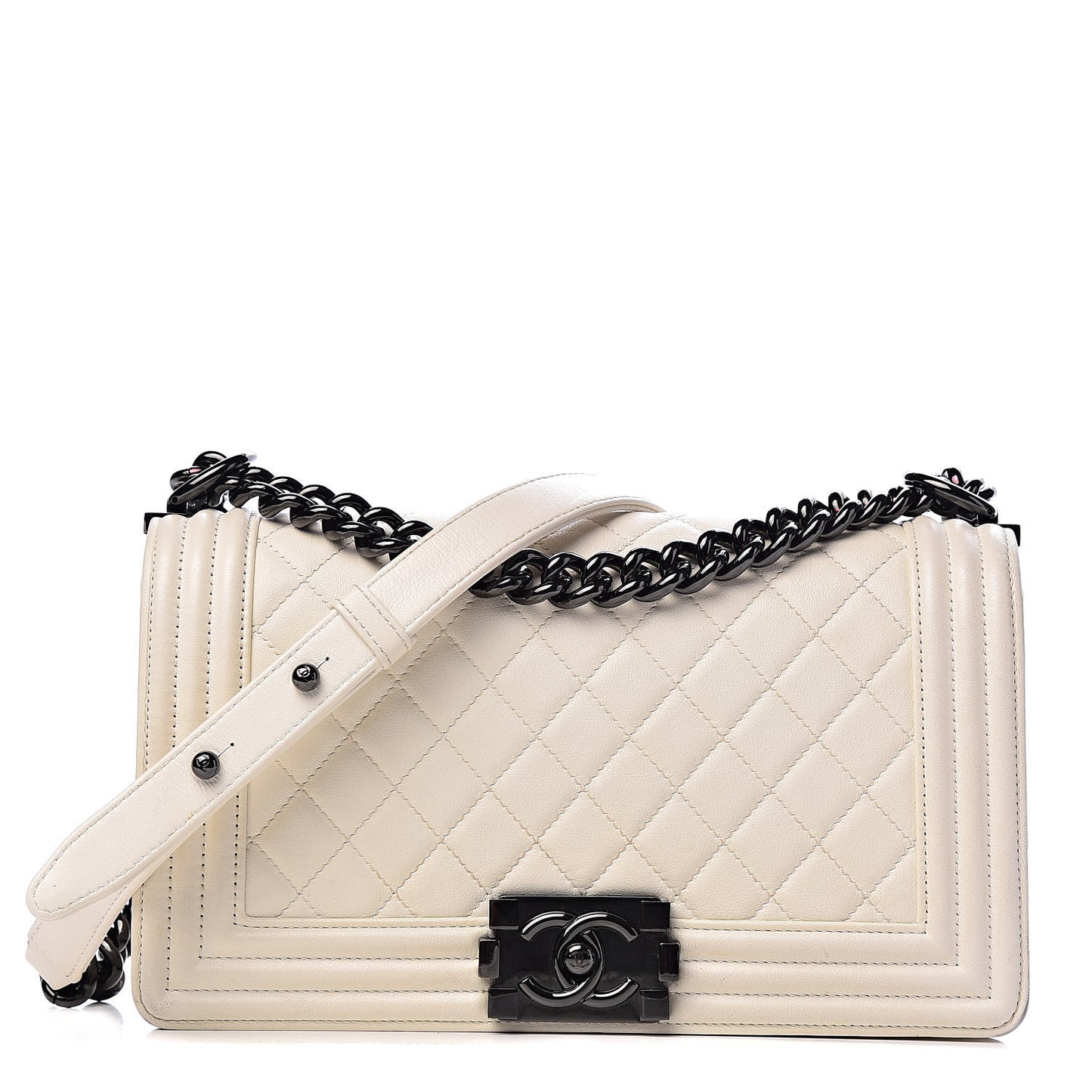 Calfskin Quilted Medium Boy Flap White