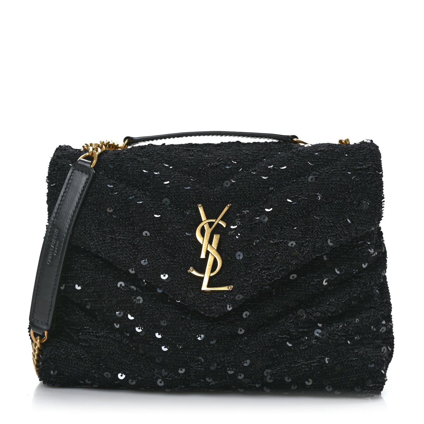 Sequin Y Quilted Monogram Small Loulou Chain Satchel Black