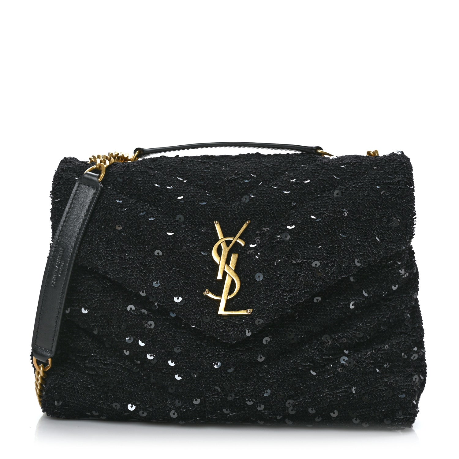 Saint Laurent Sequin Y Quilted Monogram Small Loulou Chain Satchel Black 1 of 10