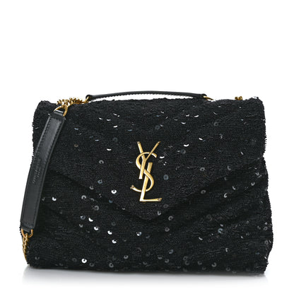 Saint Laurent Sequin Y Quilted Monogram Small Loulou Chain Satchel Black 1 of 10