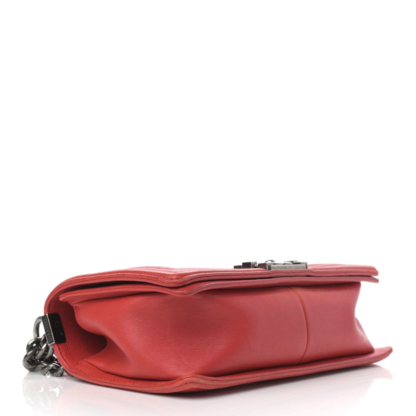 Calfskin Quilted Double Stitch Medium Boy Flap Red