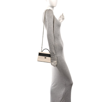 Chanel Boucle Calfskin Top Handle Slim Vanity Case With Chain Ecru Black 2 of 10