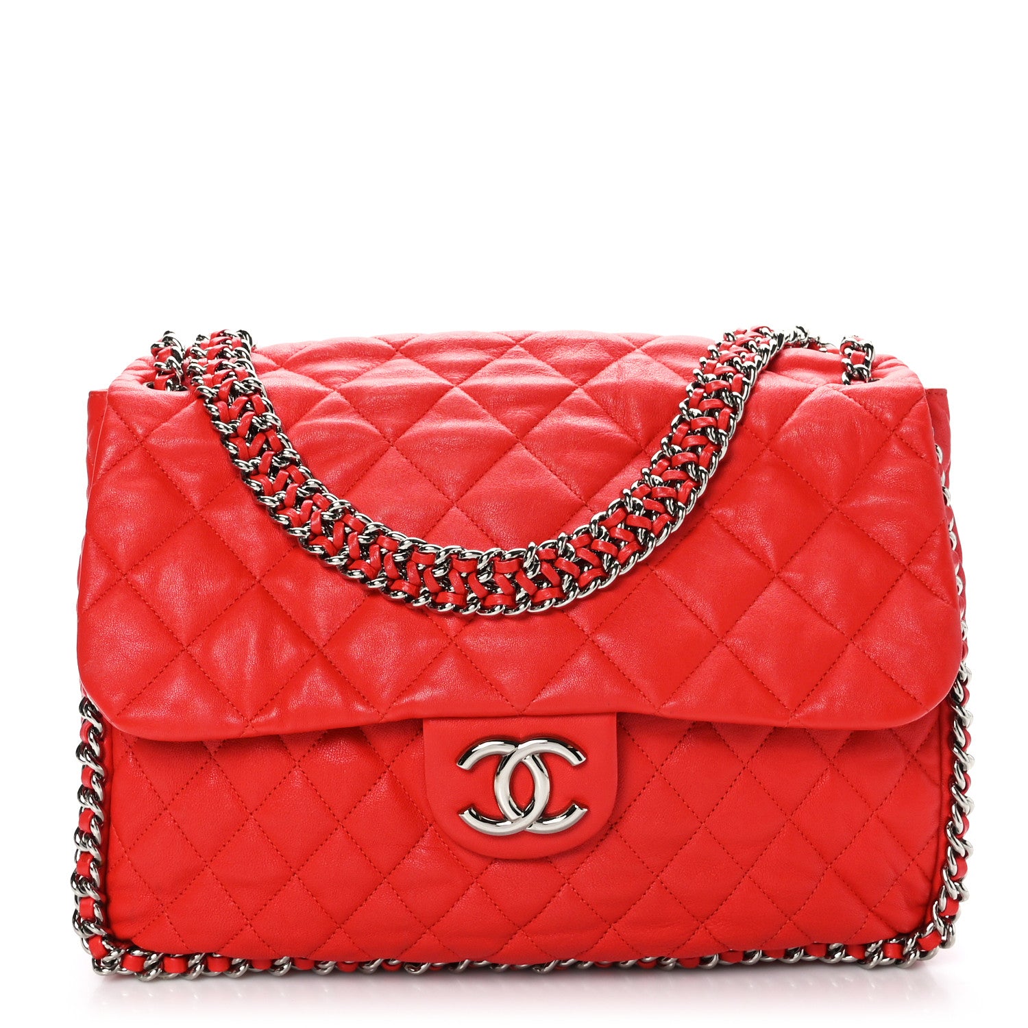 Chanel Washed Lambskin Quilted Maxi Chain Around Flap Red 1 of 10