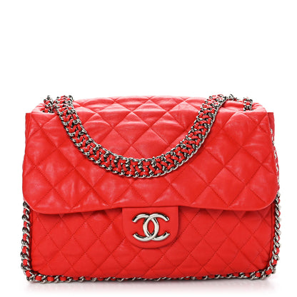 Chanel Washed Lambskin Quilted Maxi Chain Around Flap Red 1 of 10