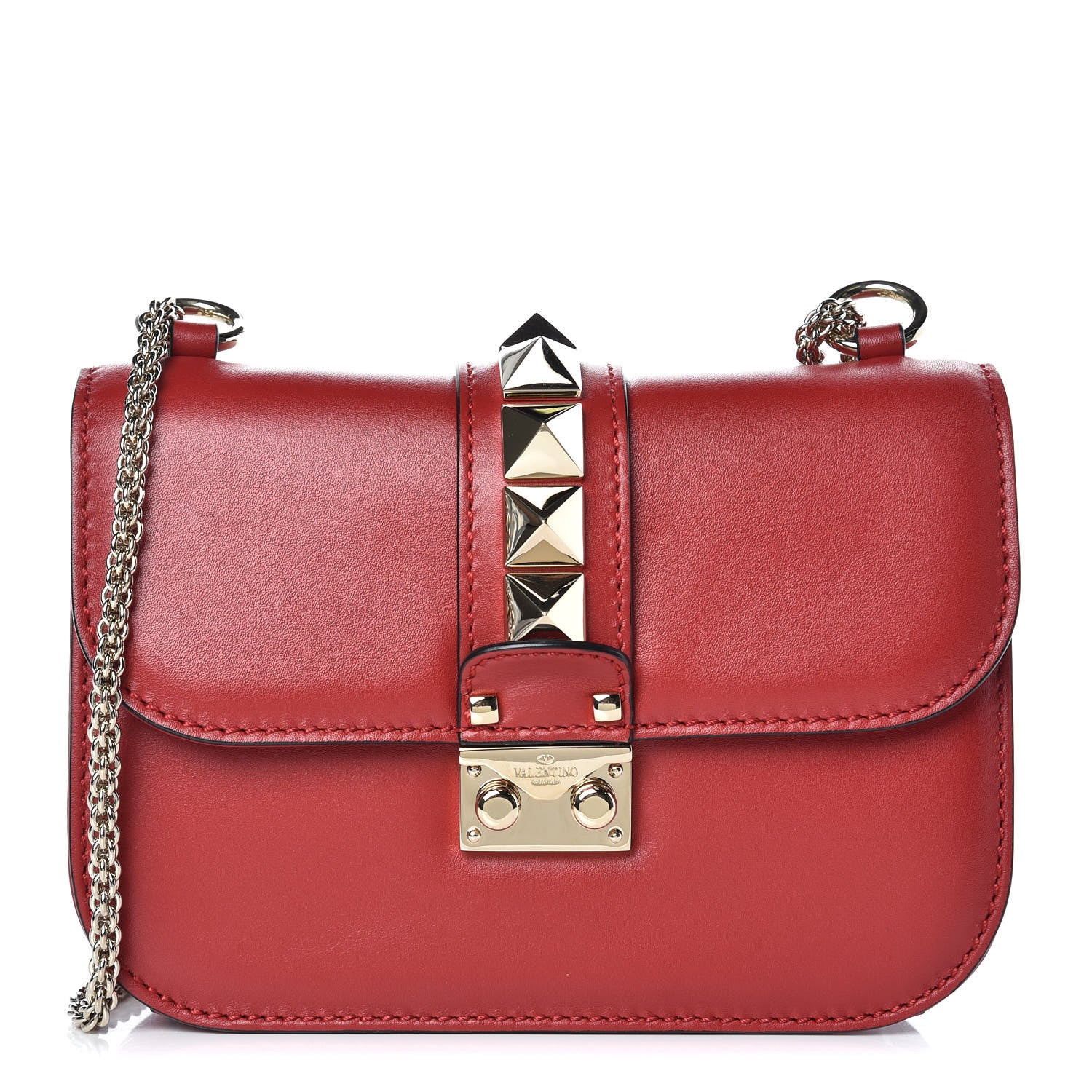 Valentino Garavani Vitello Small Glam Lock Rockstud Flap Red 1 of 7
