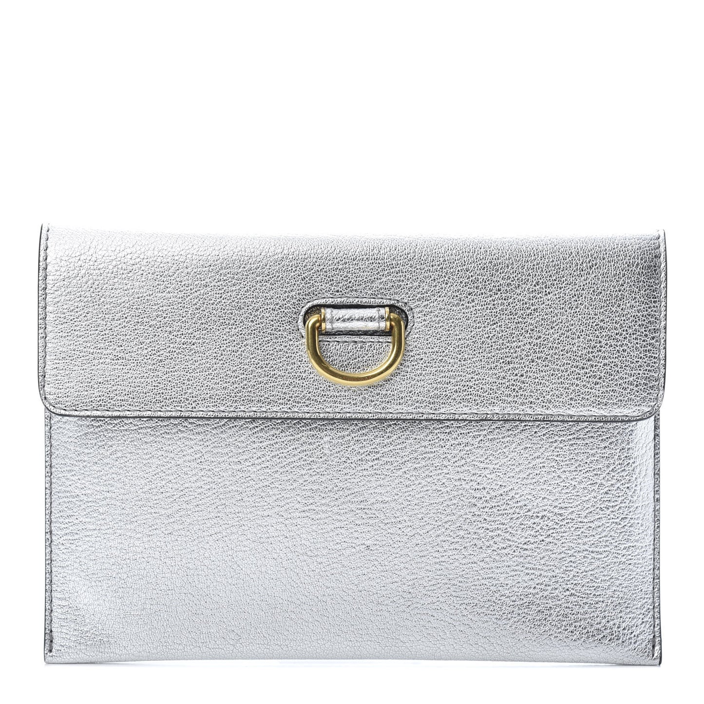 Metallic Goatskin Pendleton D-Ring Clutch Silver