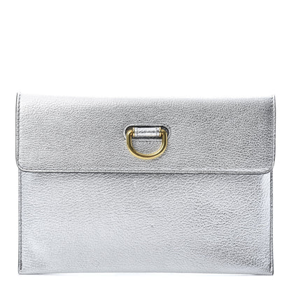 Burberry Metallic Goatskin Pendleton D-Ring Clutch Silver 1 of 8