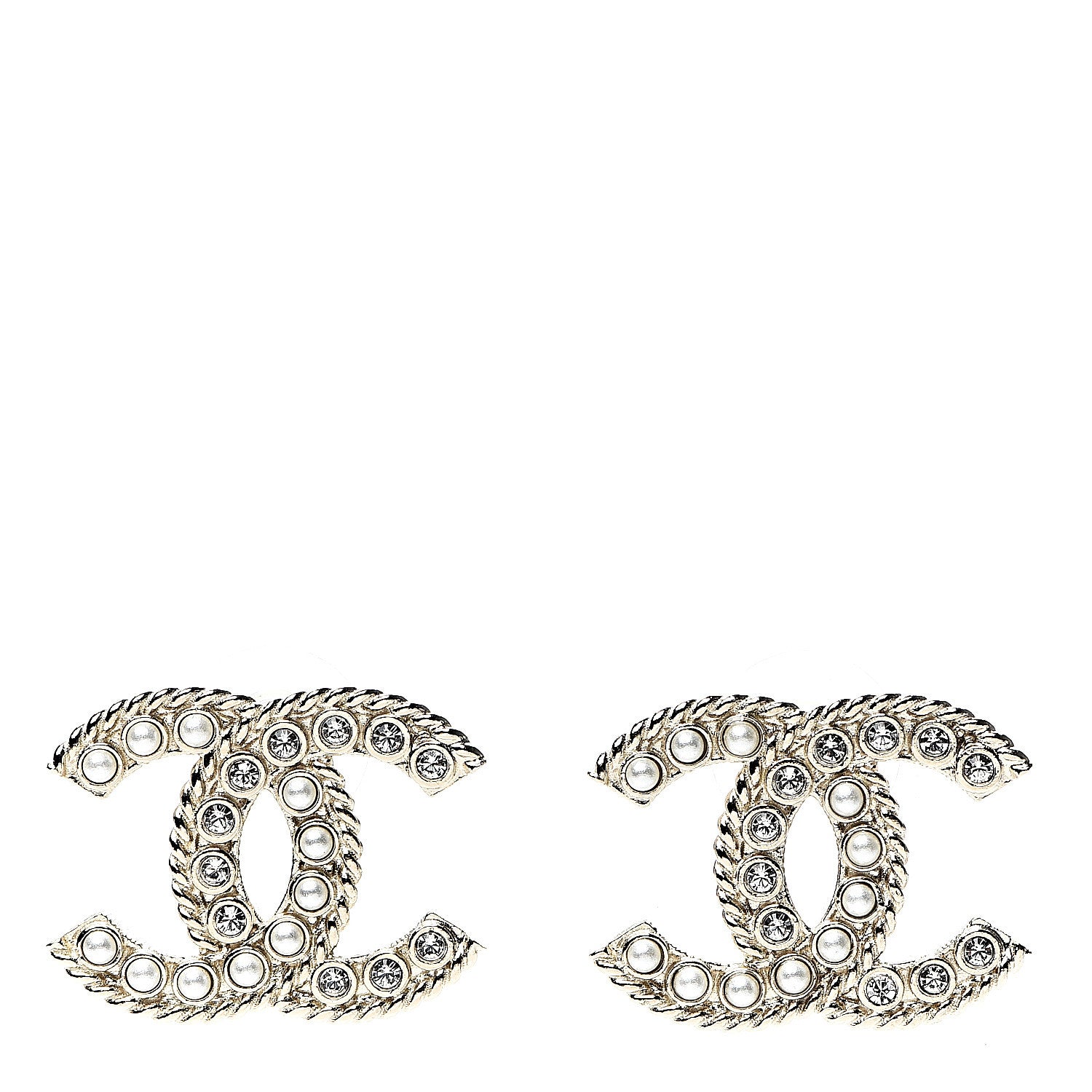 Chanel Pearl Crystal April In Paris CC Earrings Light Gold 1 of 5