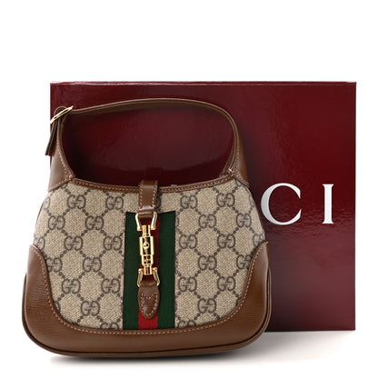 Gucci GG Supreme Monogram Azalea Calfskin Web Mini Jackie 1961 Hobo Beige Ebony Brown Sugar 10 of 10