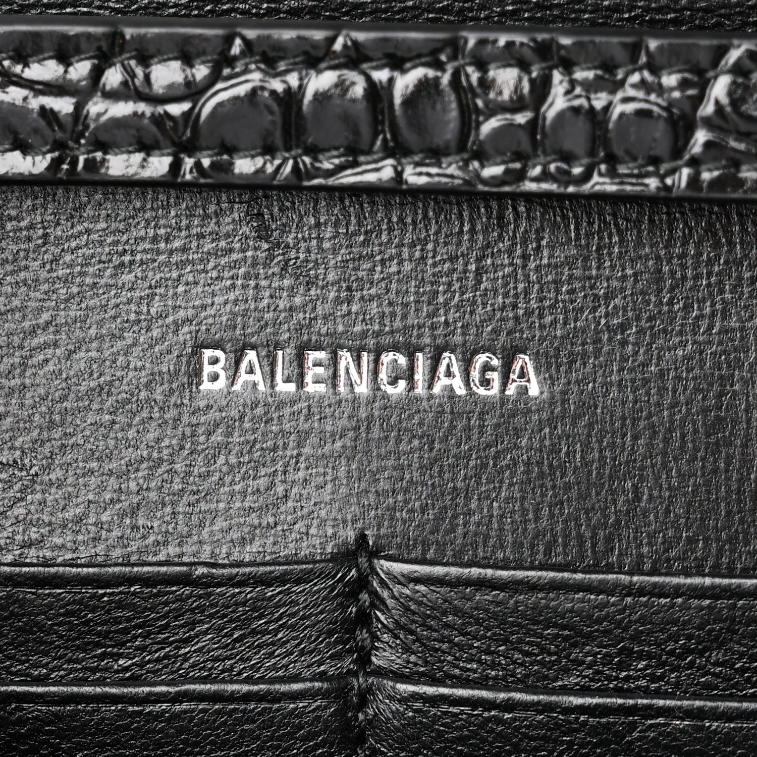 Balenciaga Shiny Calfskin Monochrome Crocodile Embossed Hourglass Chain Bag Black 6 of 9