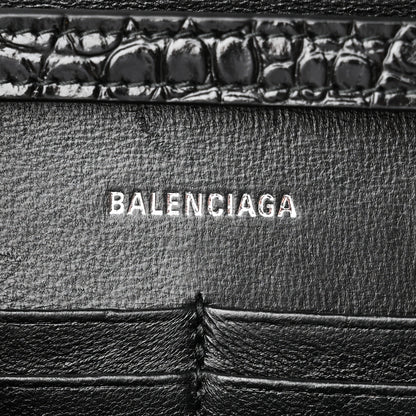 Balenciaga Shiny Calfskin Monochrome Crocodile Embossed Hourglass Chain Bag Black 6 of 9
