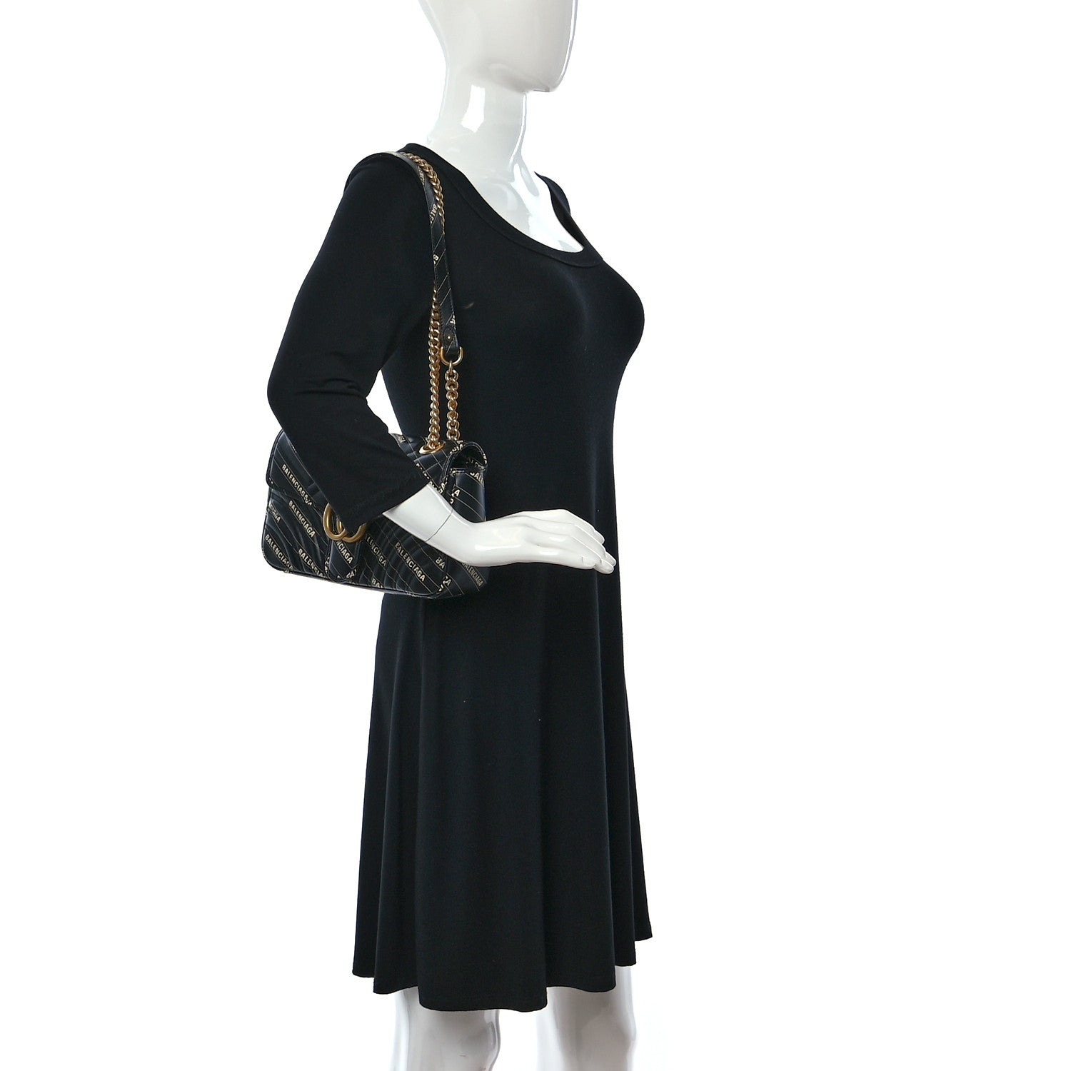 Gucci X BALENCIAGA Calfskin Matelasse Logo Print Small GG Marmont Shoulder Bag Black 2 of 9