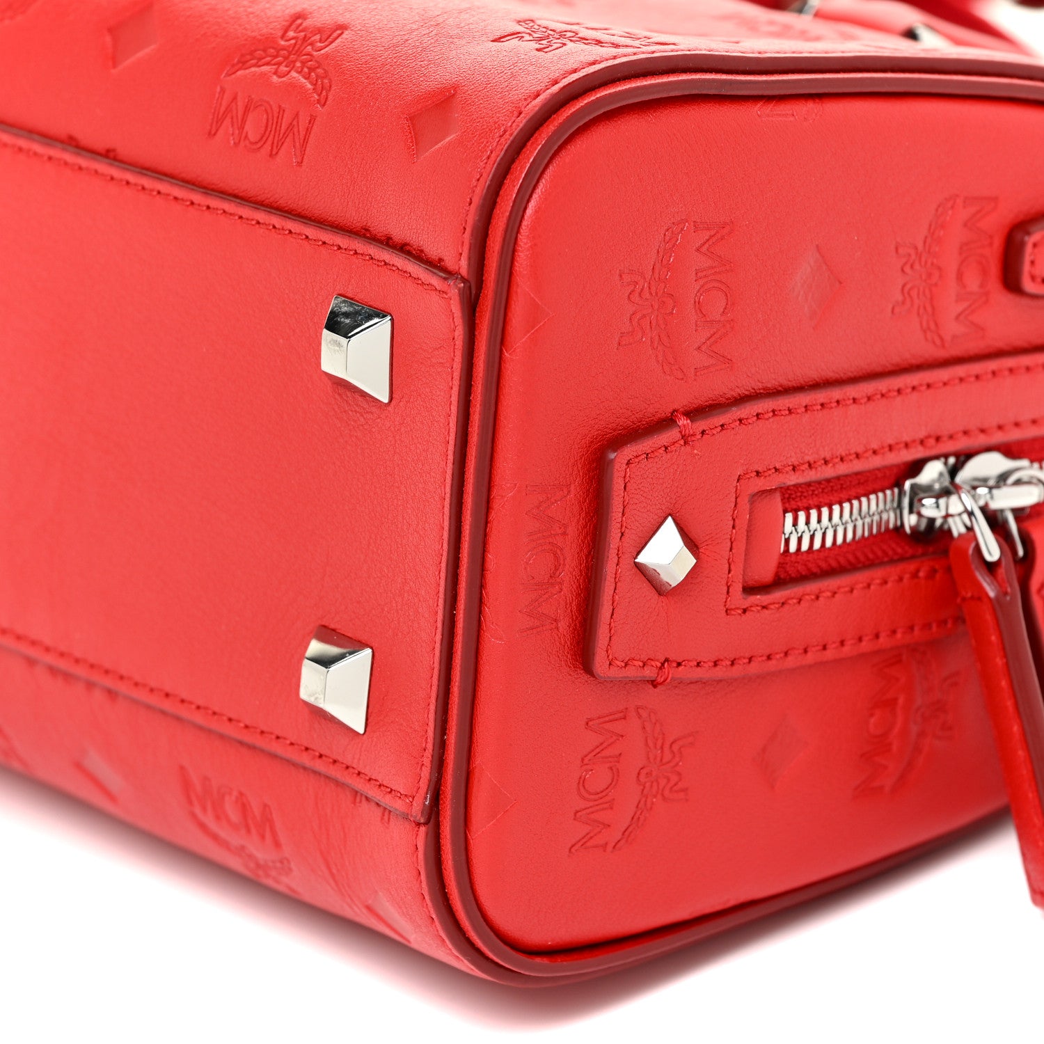 MCM Calfskin Ottomar Monogram Small Essential Boston Bag Viva Red 8 of 8