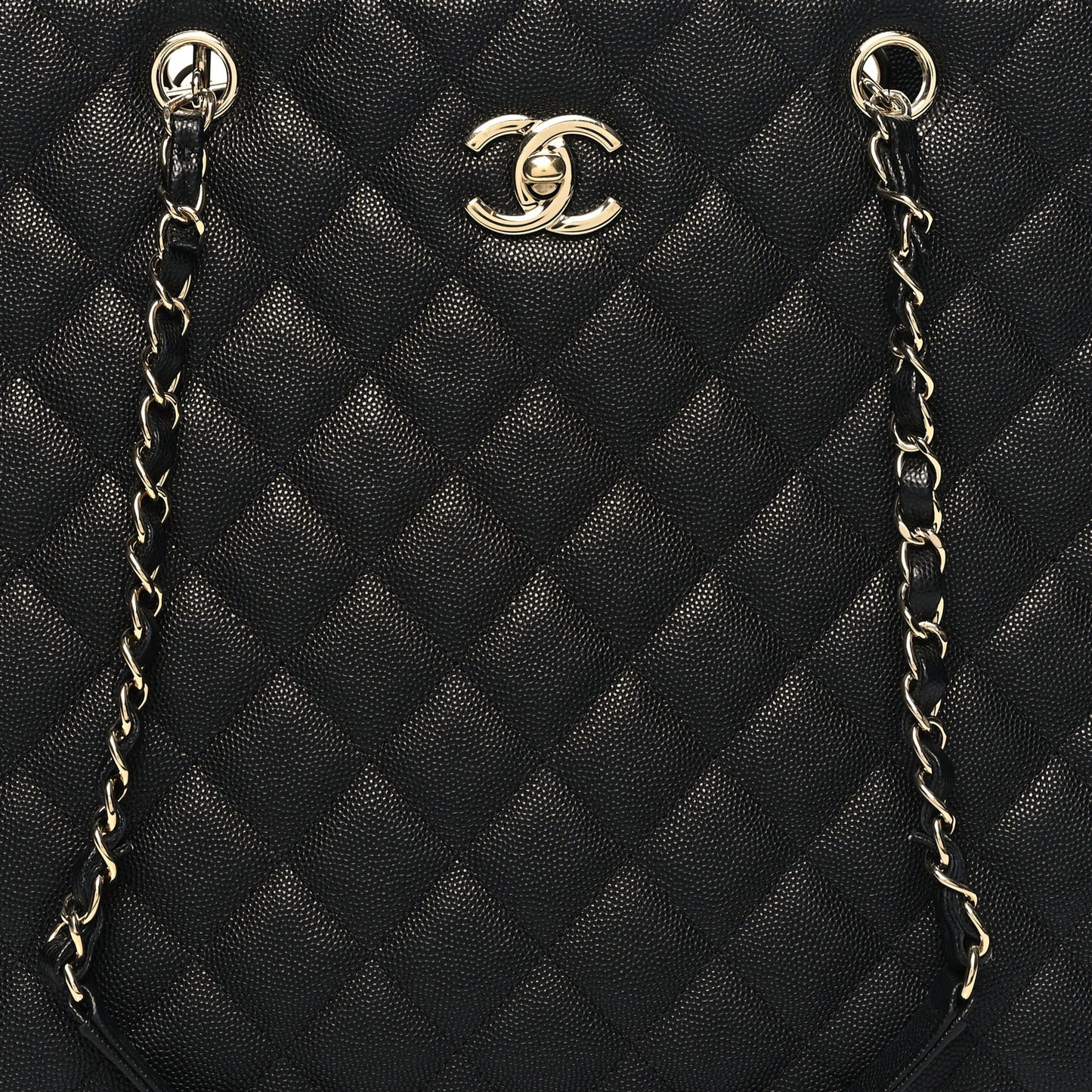 Caviar Quilted Large Shopping Tote Black