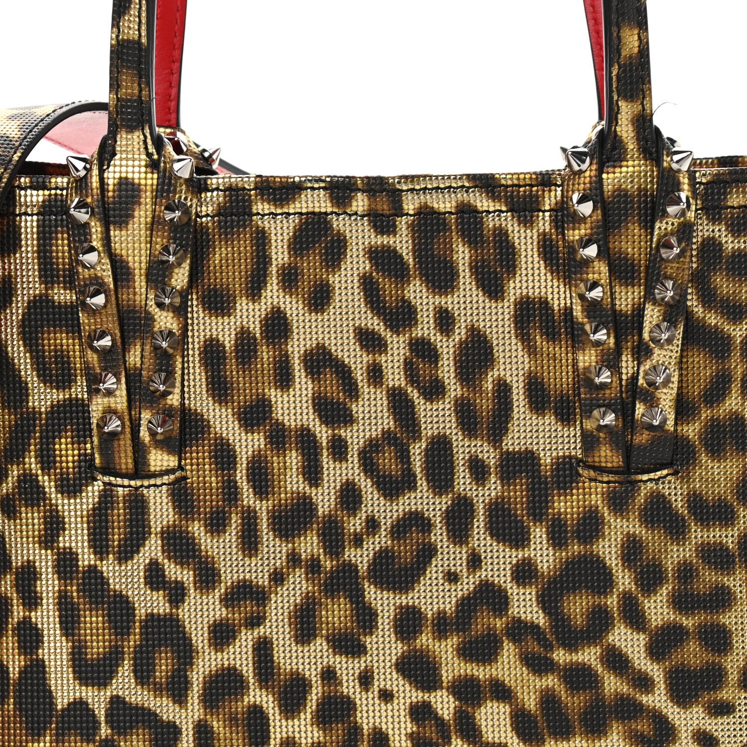 Christian Louboutin Grained Calfskin Leopard Print Spikes Mini East West Cabata Tote Gold 9 of 11
