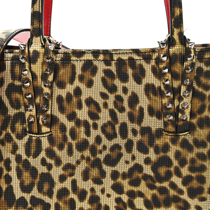 Christian Louboutin Grained Calfskin Leopard Print Spikes Mini East West Cabata Tote Gold 9 of 11