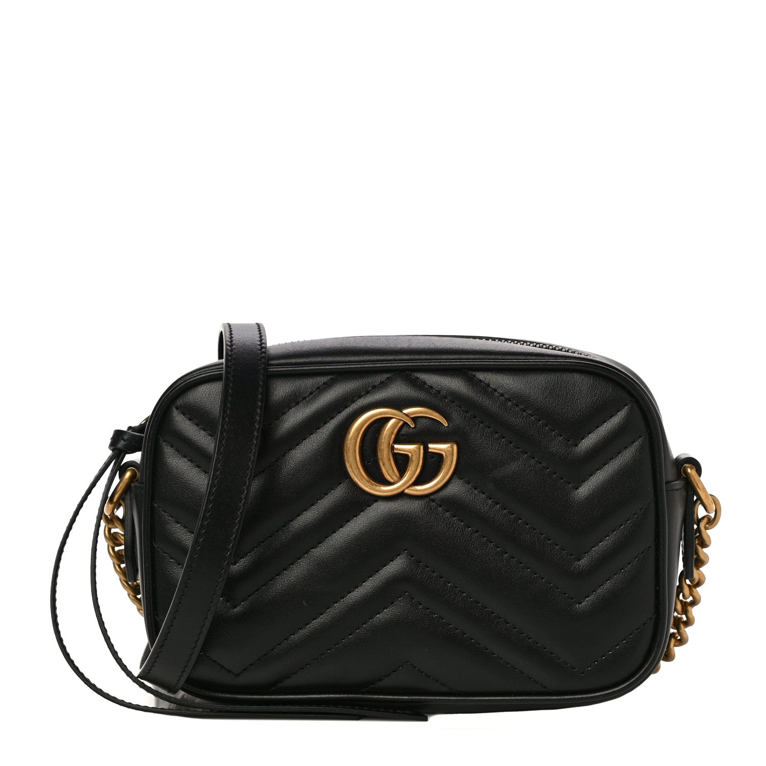 Gucci Calfskin Matelasse Mini GG Marmont Chain Shoulder Bag Black 1 of 11