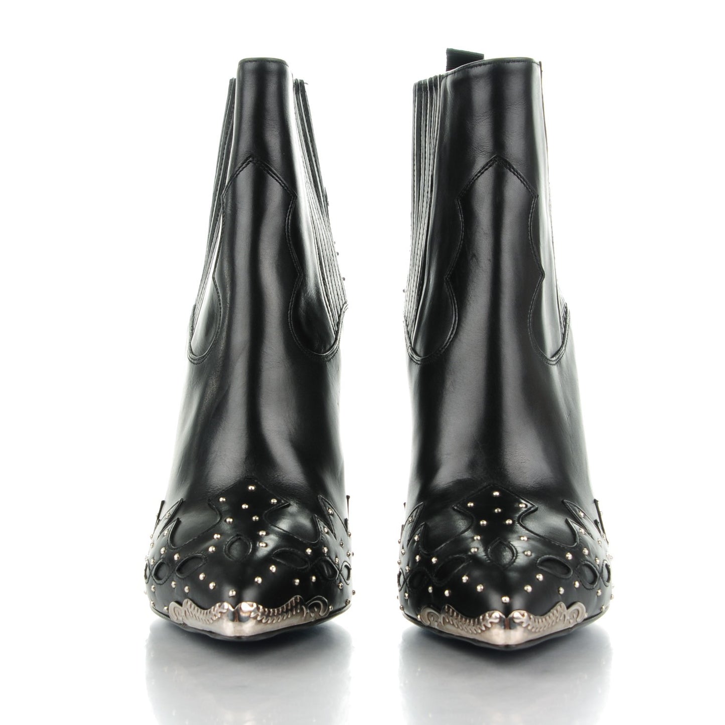 Matte Calfskin Studded Western Ankle Boots 38 Black