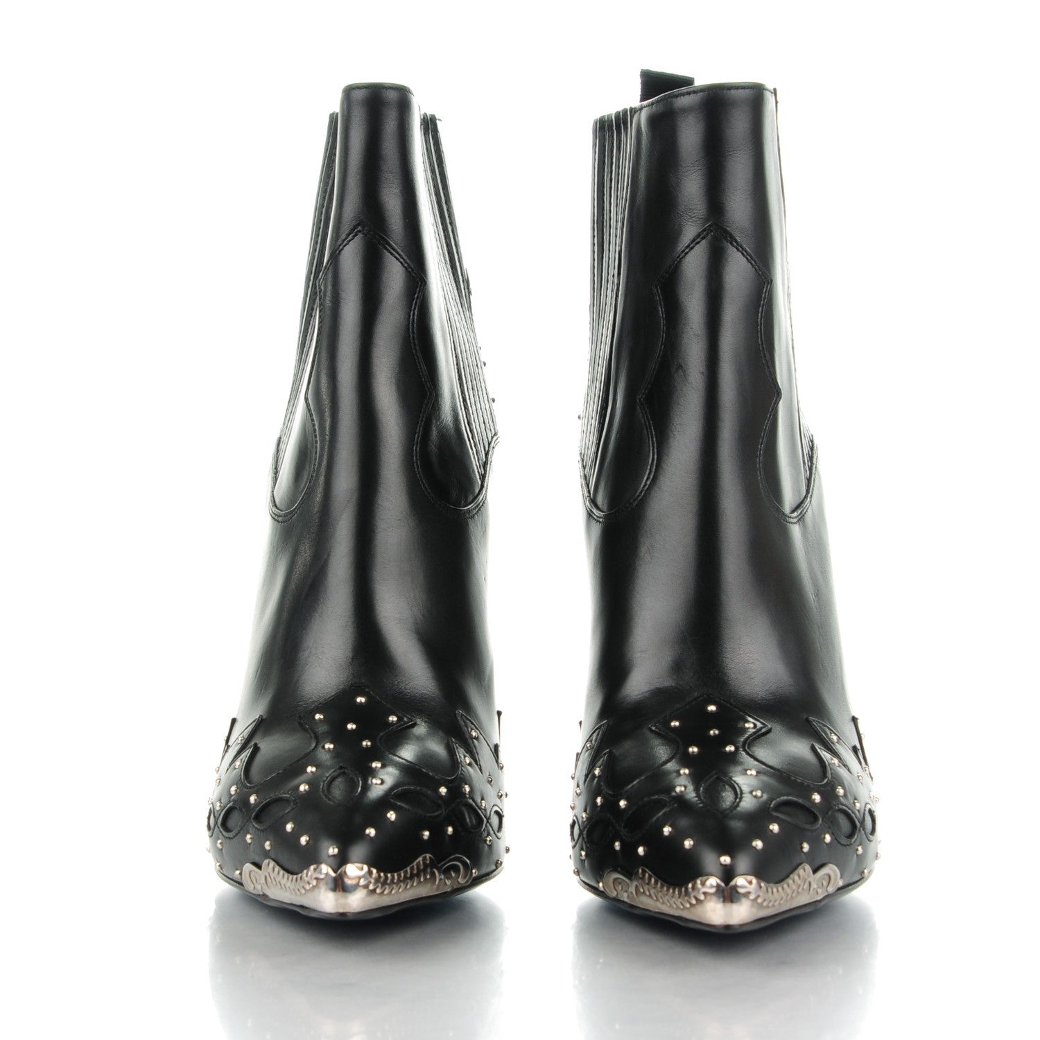 Saint Laurent Matte Calfskin Studded Western Ankle Boots 38 Black 2 of 8