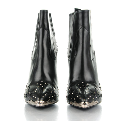 Saint Laurent Matte Calfskin Studded Western Ankle Boots 38 Black 2 of 8