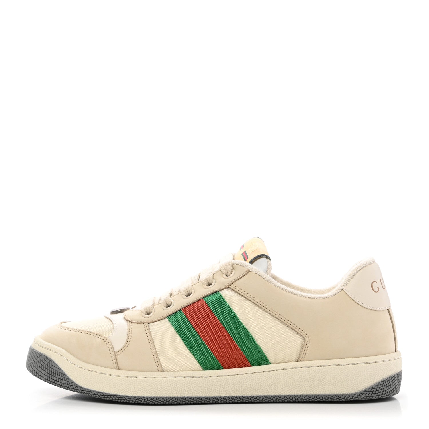 Gucci Nylon Nubuck Web Womens Screener Sneakers 37.5 Mystic White Dusty Milk 1 of 7
