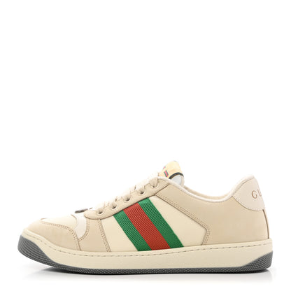 Gucci Nylon Nubuck Web Womens Screener Sneakers 37.5 Mystic White Dusty Milk 1 of 7