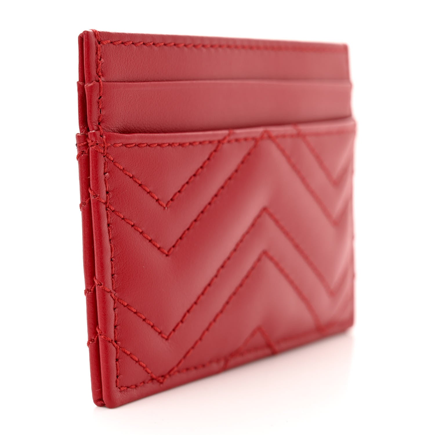 Gucci Calfskin Matelasse GG Marmont Card Holder Hibiscus Red 3 of 7