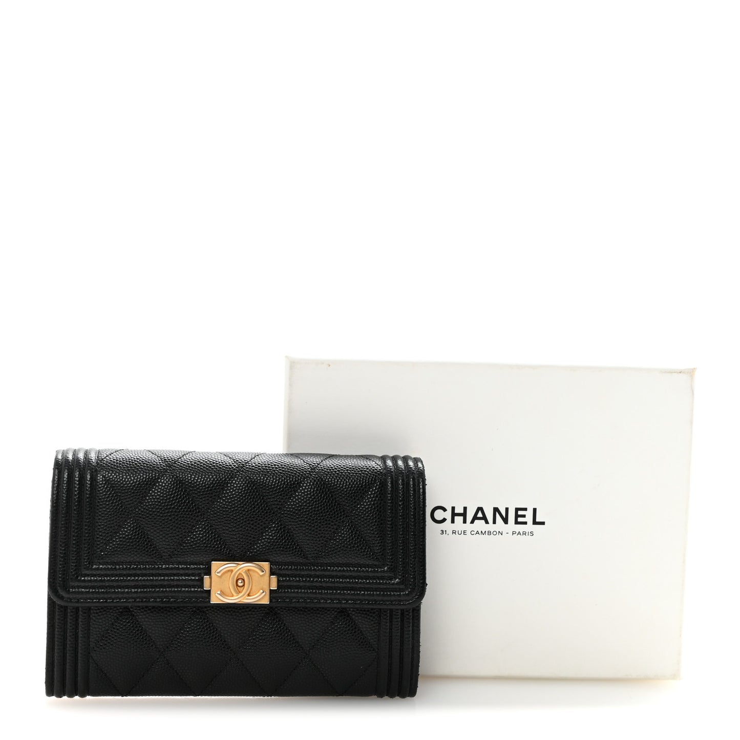 Caviar Quilted Medium Boy Flap Wallet Black
