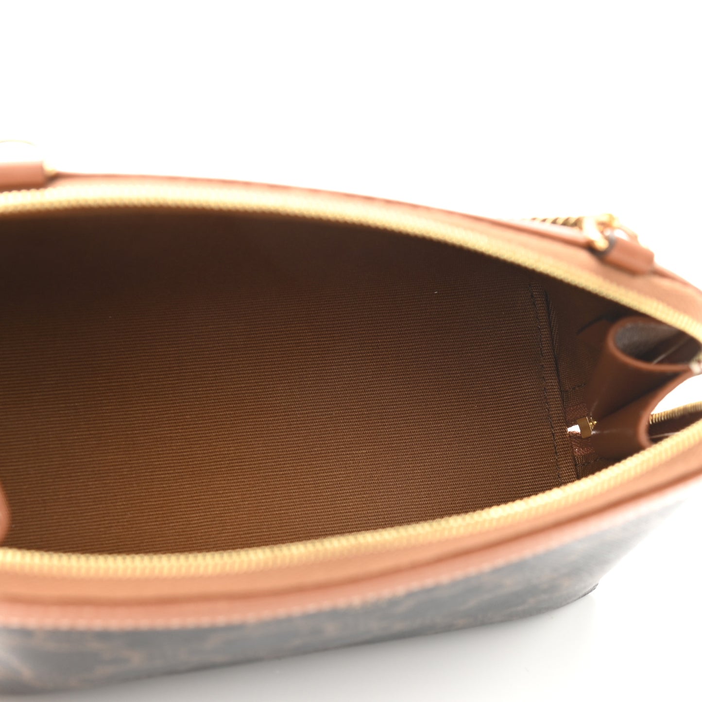 Triomphe Canvas Calfskin Mini Clutch on Chain Tan