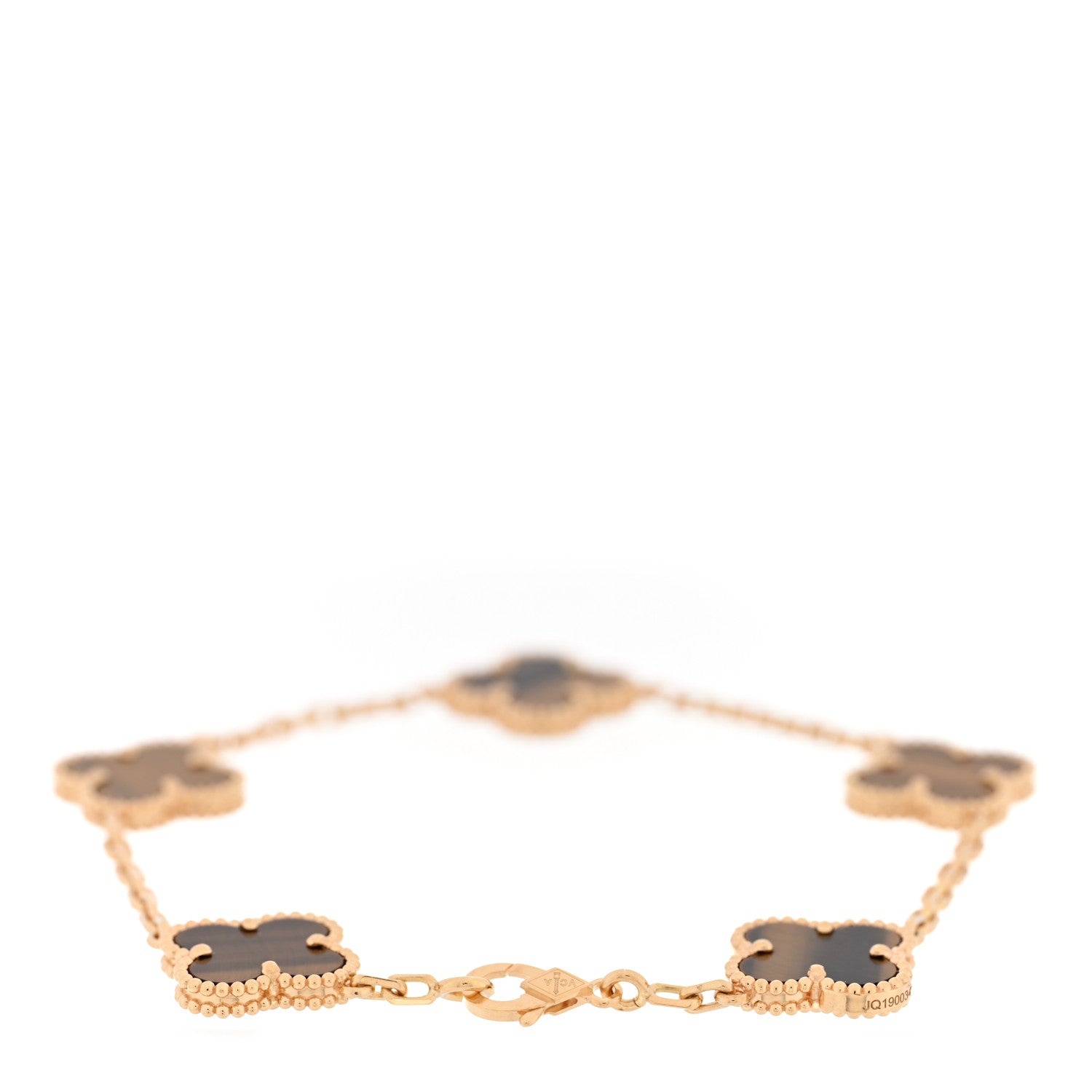 Van Cleef & Arpels 18K Yellow Gold Tiger Eye 5 Motifs Vintage Alhambra Bracelet 2 of 4