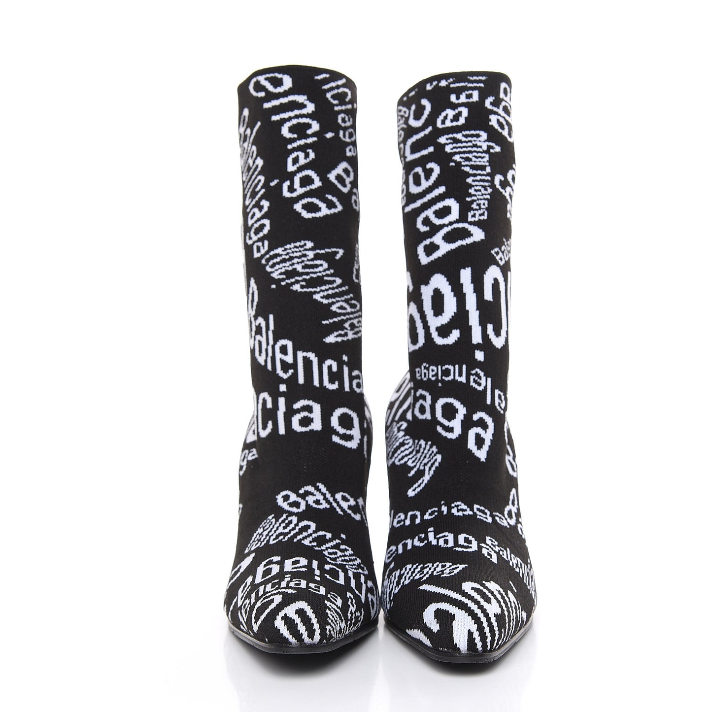 Knit Jacquard Curved Typo Booties 36.5 Black White