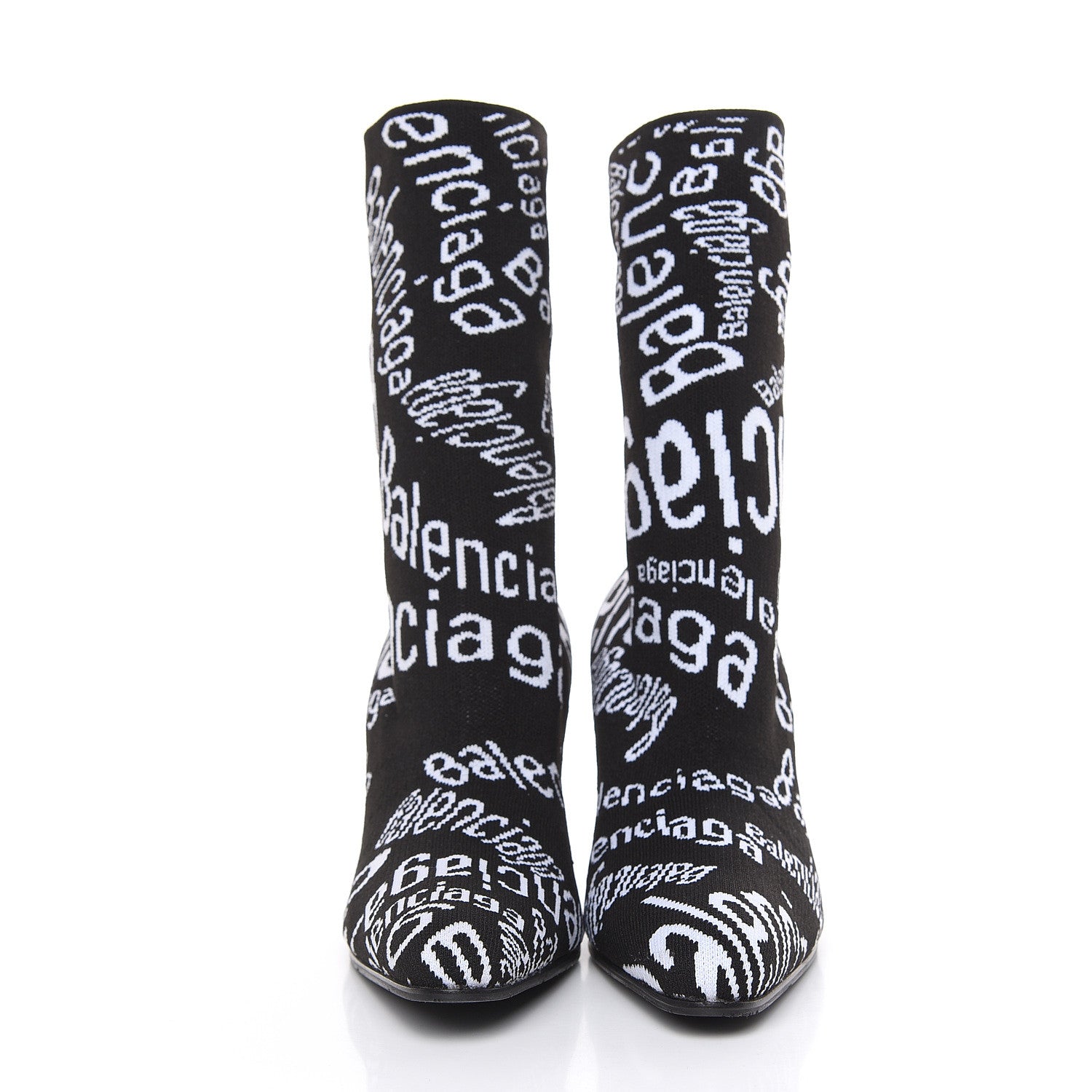 Balenciaga Knit Jacquard Curved Typo Booties 36.5 Black White 2 of 7