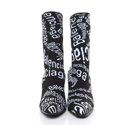 Balenciaga Knit Jacquard Curved Typo Booties 36.5 Black White 2 of 7