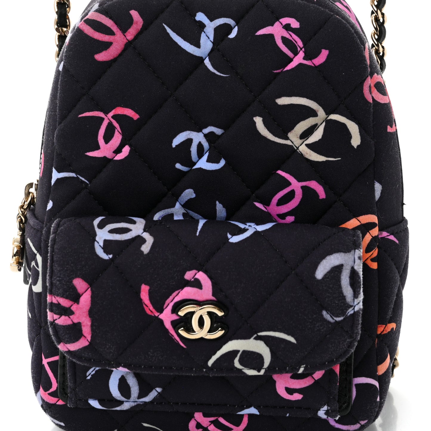 Printed Fabric Quilted CC Mini Classic Backpack Black Multicolor
