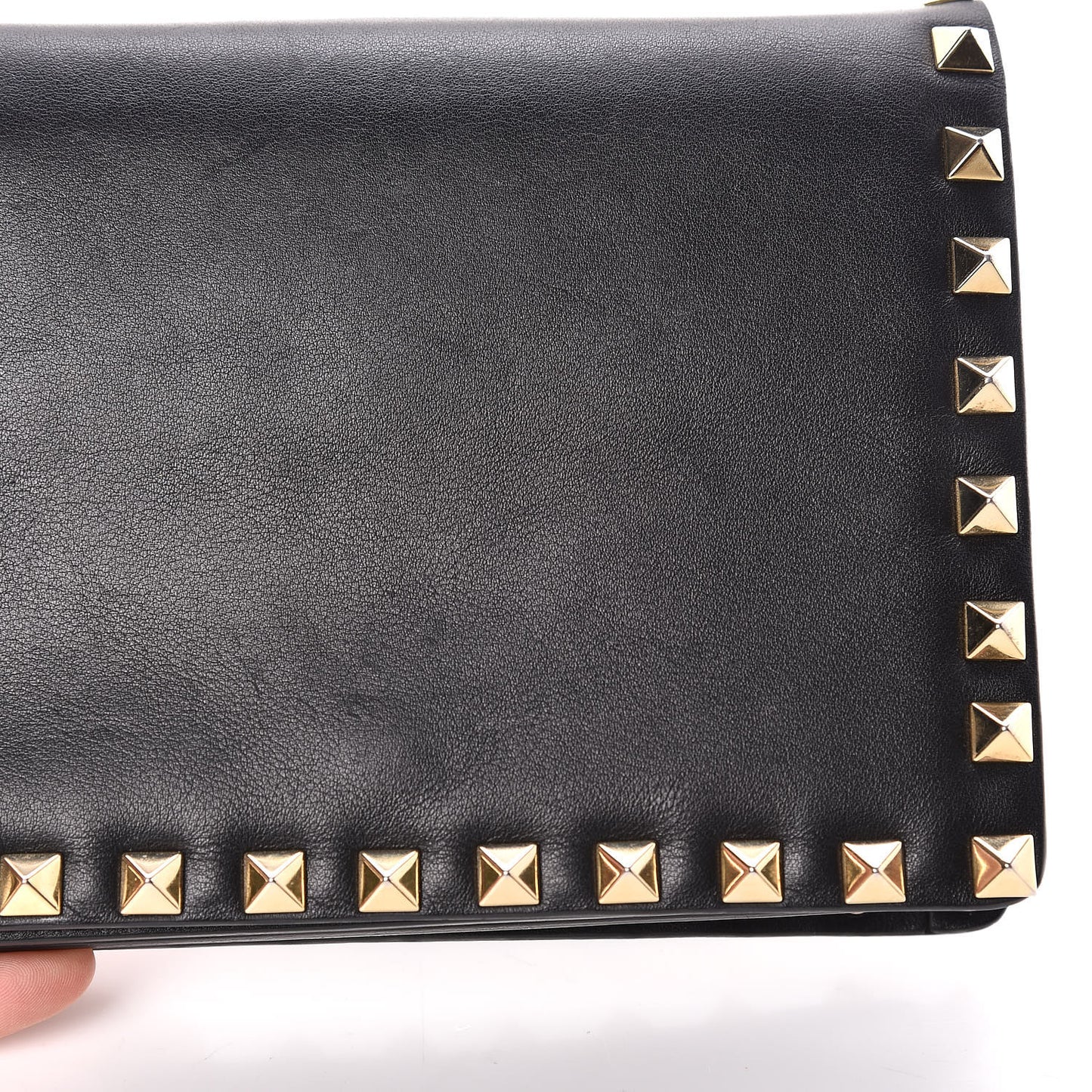 Calfskin Rockstud Wallet on Chain Black