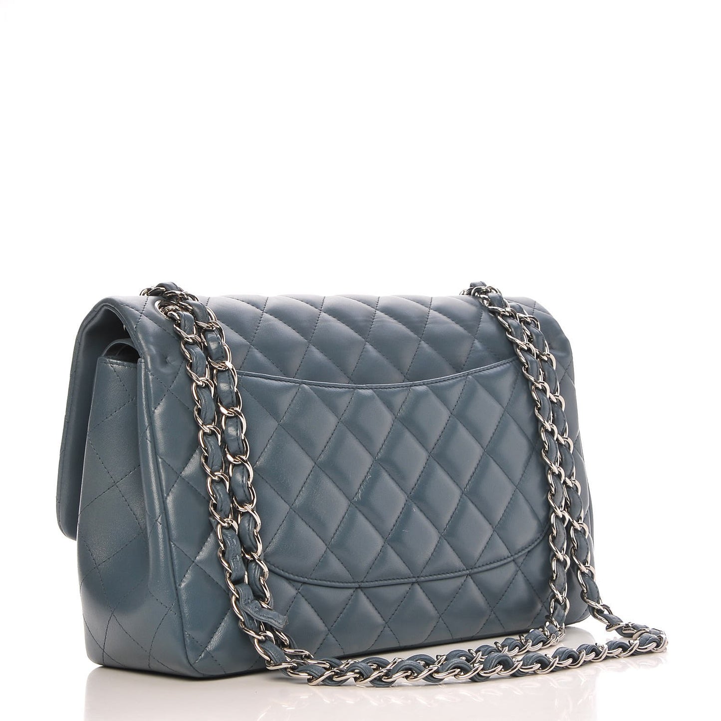 Lambskin Quilted Jumbo Double Flap Light Blue