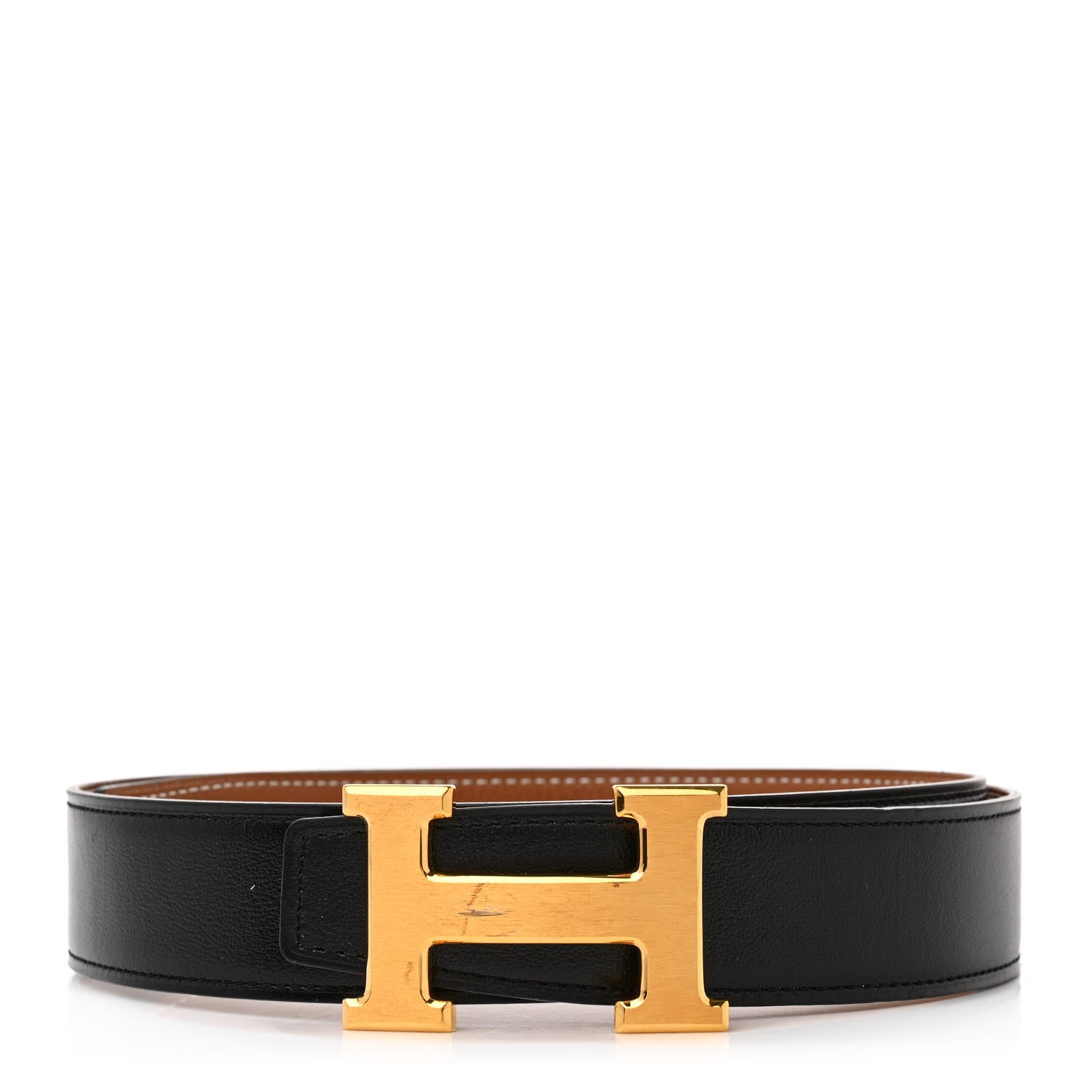 Hermes Box Togo 32mm H Belt 75 Black Gold 1 of 7