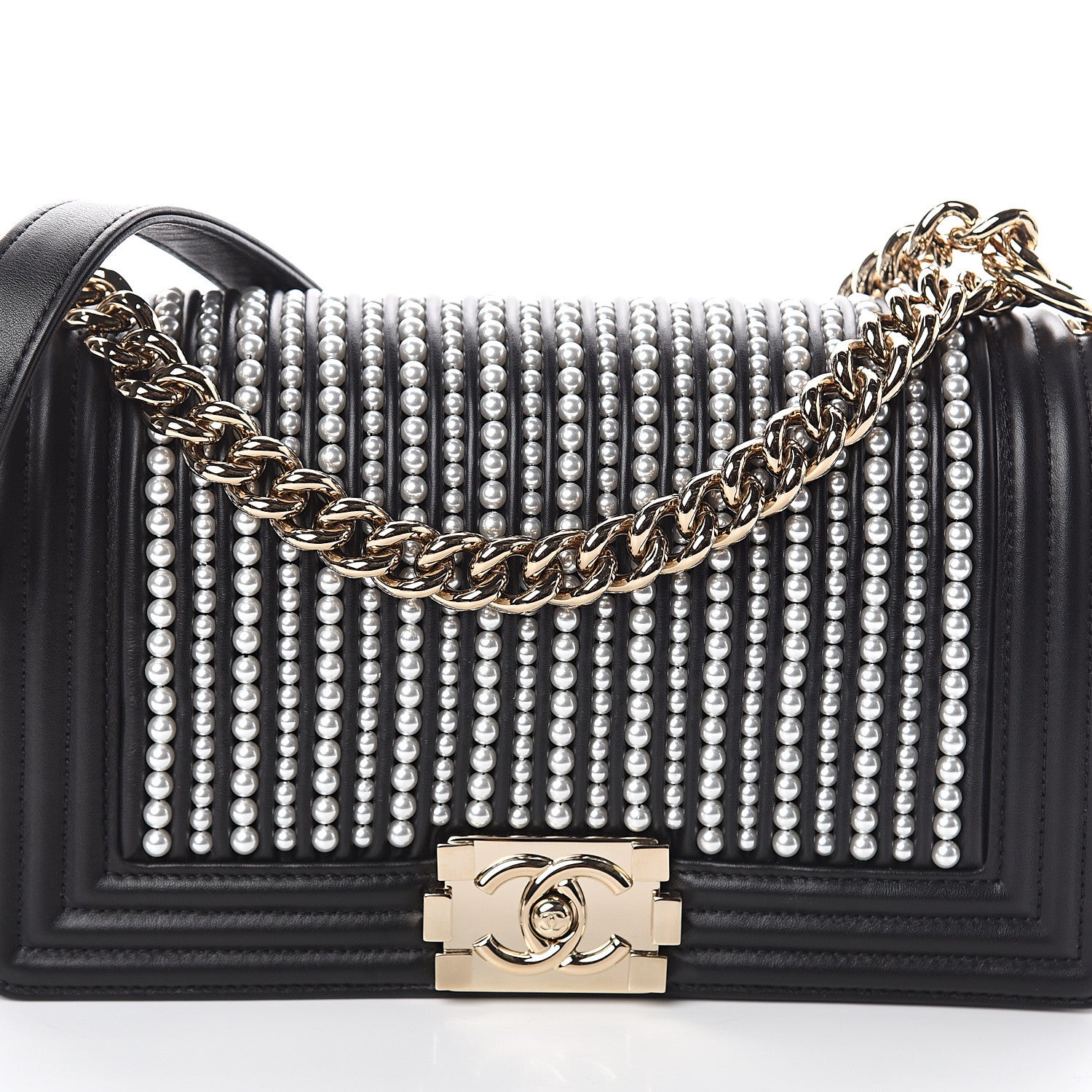 Chanel Calfskin Pearl Medium Chanel Pearls Boy Flap Black 7 of 9
