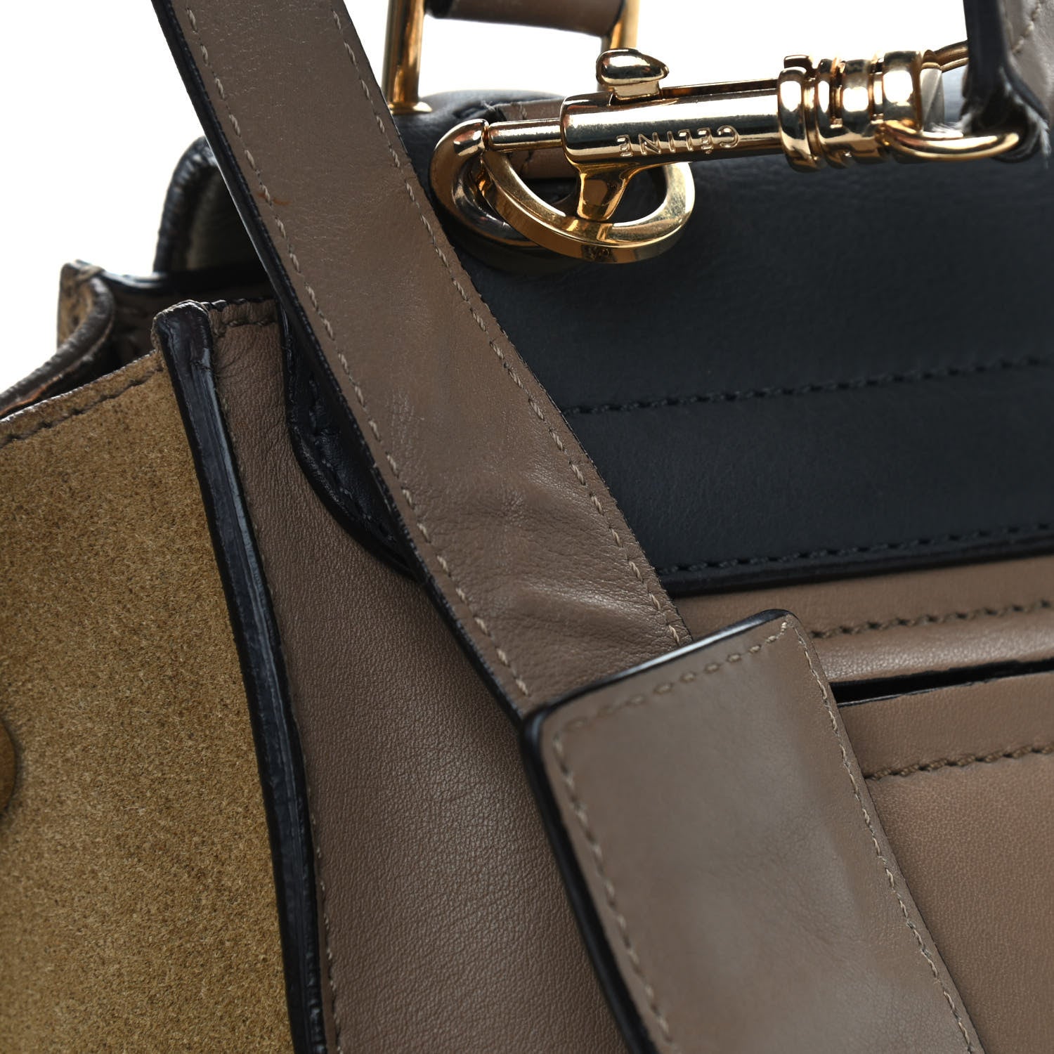 Celine Smooth Calfskin Suede Medium Tri-Color Trapeze Olive 7 of 14