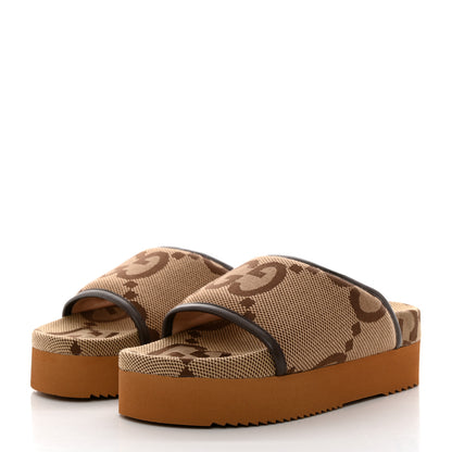 Gucci Monogram Jumbo GG Nappa Samoa Platform 40mm Slide Sandals 36 Camel Ebony New Acero 3 of 8
