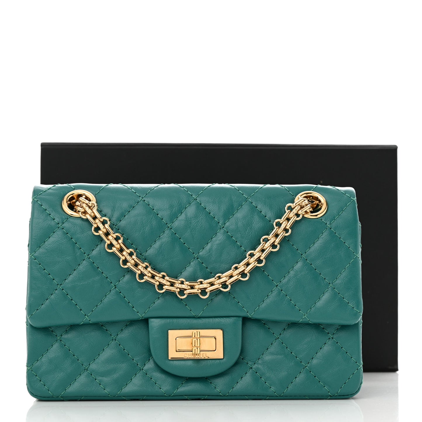 Aged Calfskin Quilted 2.55 Reissue Mini Flap Green