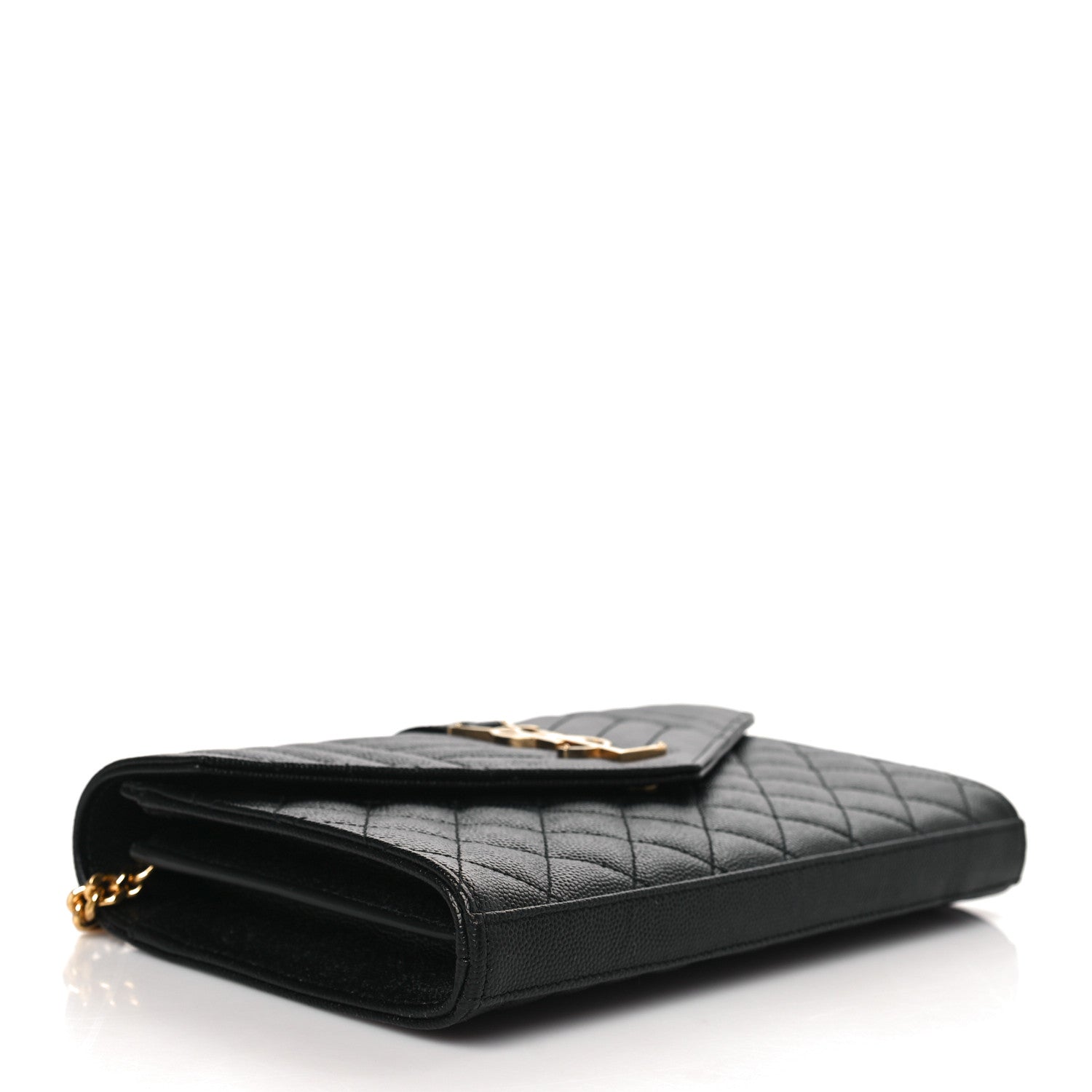 Saint Laurent Grain De Poudre Mixed Matelasse Triquilt Monogram Chain Wallet Black 4 of 8
