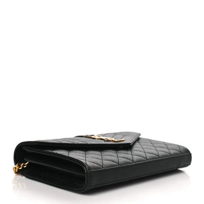 Saint Laurent Grain De Poudre Mixed Matelasse Triquilt Monogram Chain Wallet Black 4 of 8