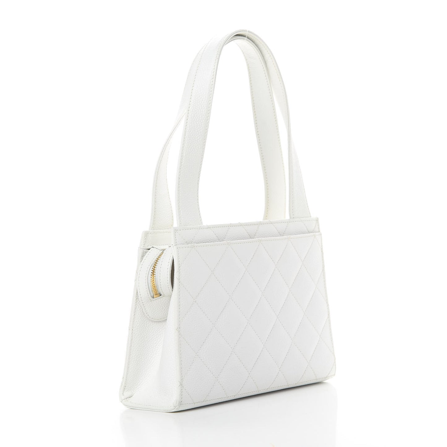 Caviar Quilted Top Handle Bag White