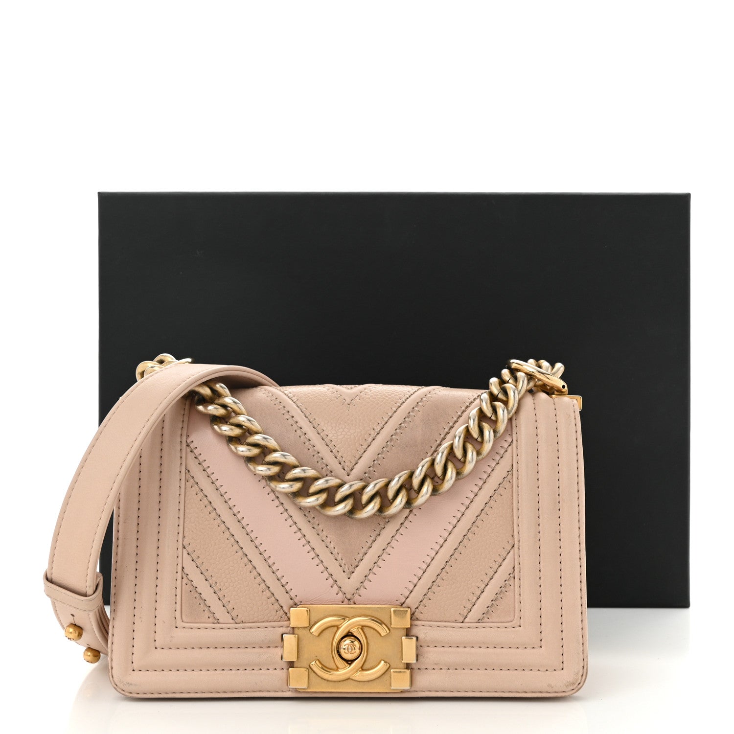 Chanel Caviar Suede Calfskin Chevron Quilted Small Boy Flap Light Pink 11 of 11