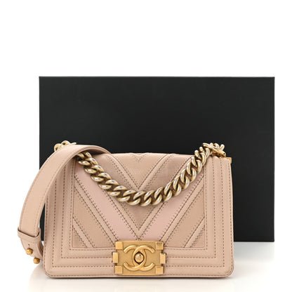 Chanel Caviar Suede Calfskin Chevron Quilted Small Boy Flap Light Pink 11 of 11