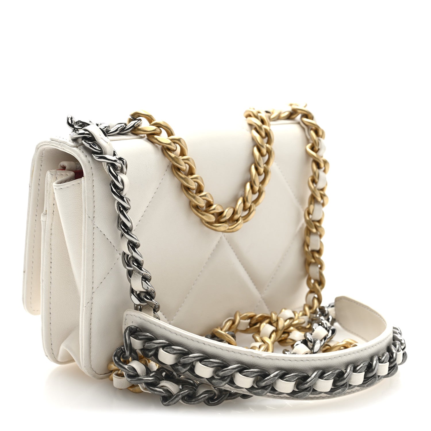 Chanel Goatskin Quilted Chanel 19 Wallet On Chain WOC White 3 of 10